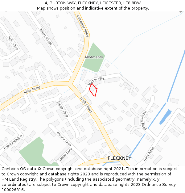 4, BURTON WAY, FLECKNEY, LEICESTER, LE8 8DW: Location map and indicative extent of plot