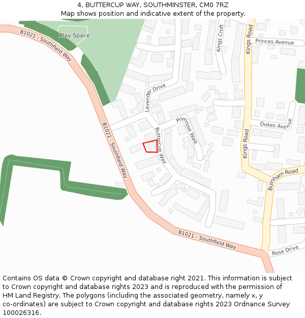 4, BUTTERCUP WAY, SOUTHMINSTER, CM0 7RZ: Location map and indicative extent of plot