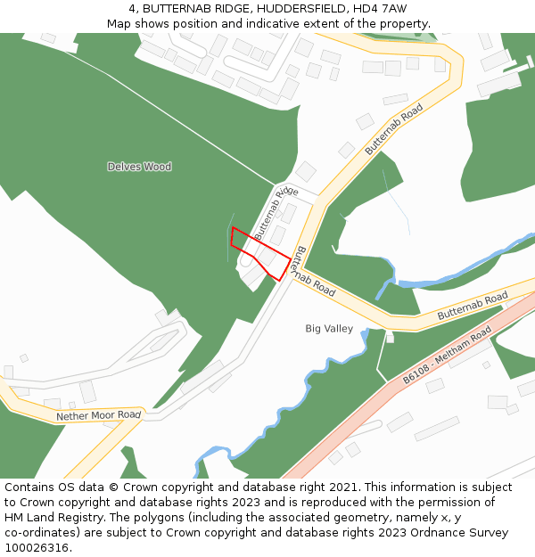 4, BUTTERNAB RIDGE, HUDDERSFIELD, HD4 7AW: Location map and indicative extent of plot