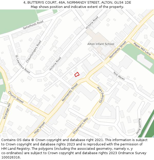 4, BUTTERYS COURT, 46A, NORMANDY STREET, ALTON, GU34 1DE: Location map and indicative extent of plot