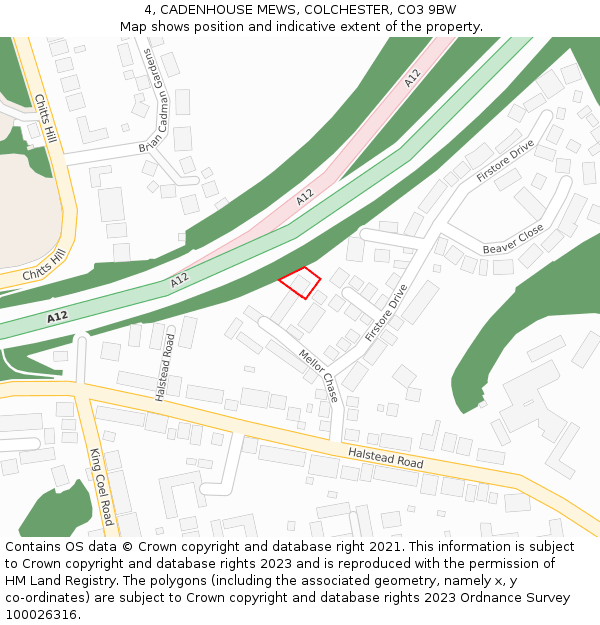 4, CADENHOUSE MEWS, COLCHESTER, CO3 9BW: Location map and indicative extent of plot