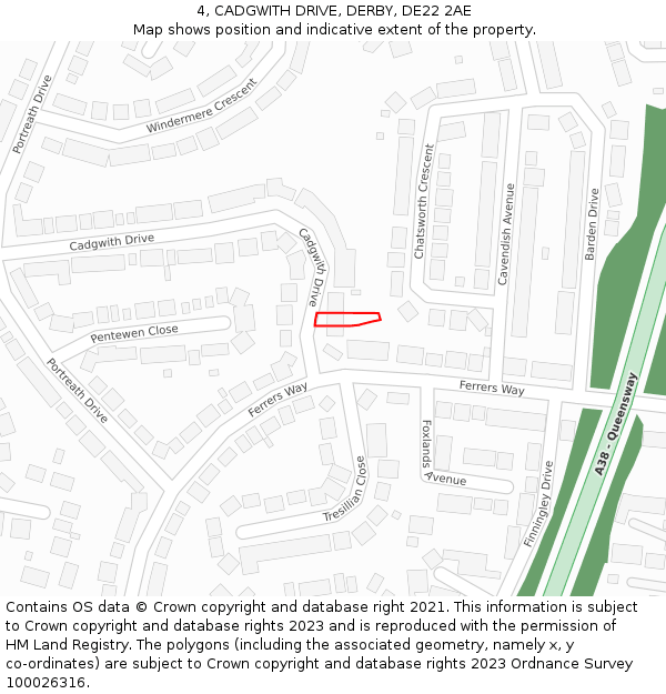 4, CADGWITH DRIVE, DERBY, DE22 2AE: Location map and indicative extent of plot