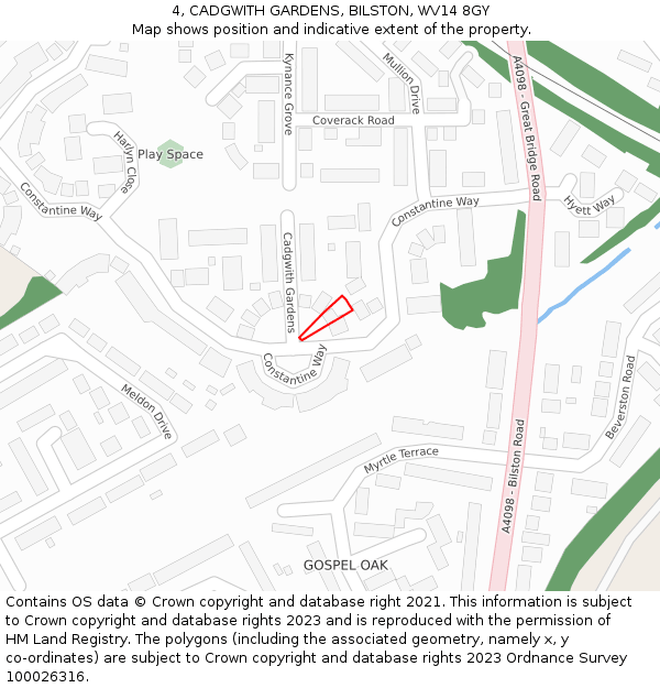 4, CADGWITH GARDENS, BILSTON, WV14 8GY: Location map and indicative extent of plot