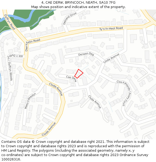 4, CAE DERW, BRYNCOCH, NEATH, SA10 7FG: Location map and indicative extent of plot
