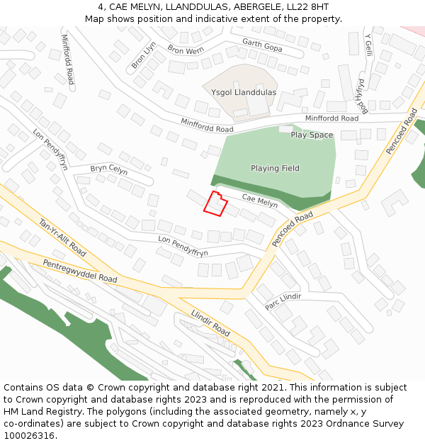 4, CAE MELYN, LLANDDULAS, ABERGELE, LL22 8HT: Location map and indicative extent of plot