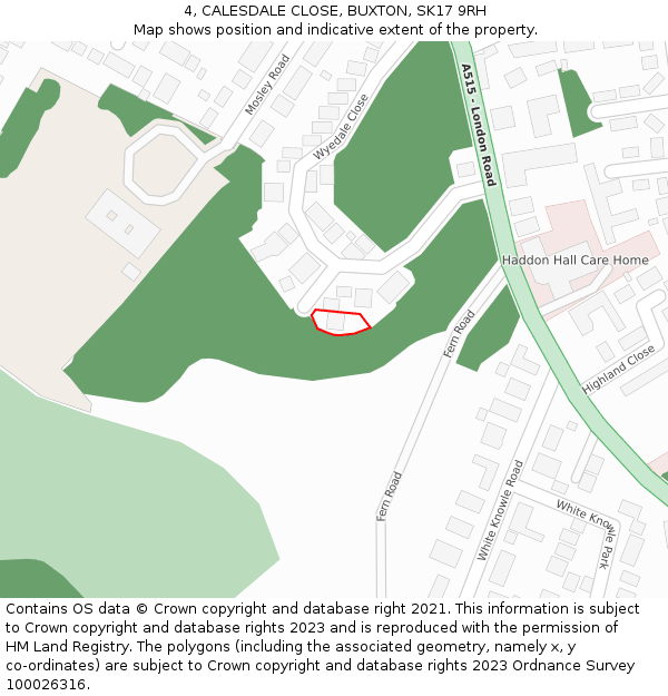4, CALESDALE CLOSE, BUXTON, SK17 9RH: Location map and indicative extent of plot