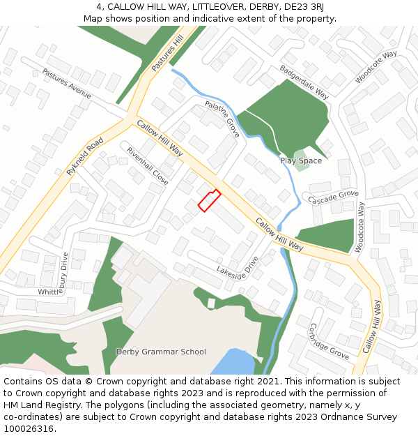 4, CALLOW HILL WAY, LITTLEOVER, DERBY, DE23 3RJ: Location map and indicative extent of plot