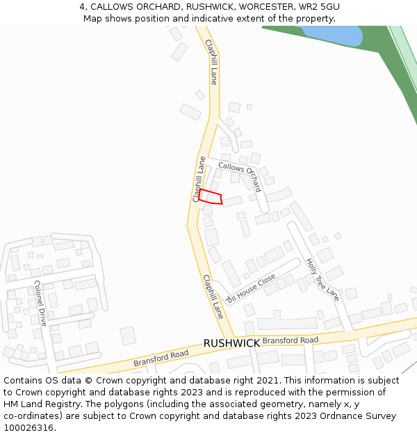 4, CALLOWS ORCHARD, RUSHWICK, WORCESTER, WR2 5GU: Location map and indicative extent of plot