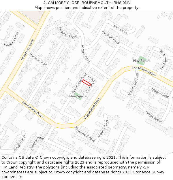 4, CALMORE CLOSE, BOURNEMOUTH, BH8 0NN: Location map and indicative extent of plot