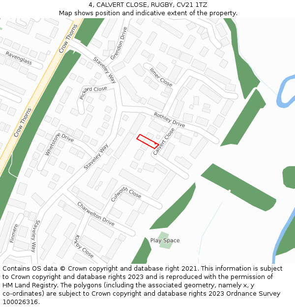 4, CALVERT CLOSE, RUGBY, CV21 1TZ: Location map and indicative extent of plot