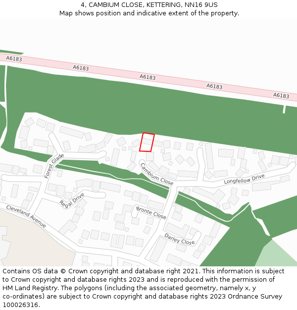 4, CAMBIUM CLOSE, KETTERING, NN16 9US: Location map and indicative extent of plot