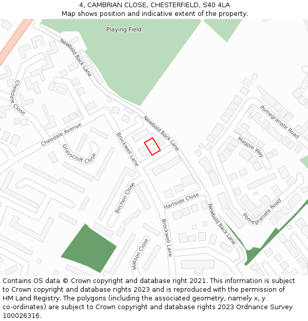4, CAMBRIAN CLOSE, CHESTERFIELD, S40 4LA: Location map and indicative extent of plot