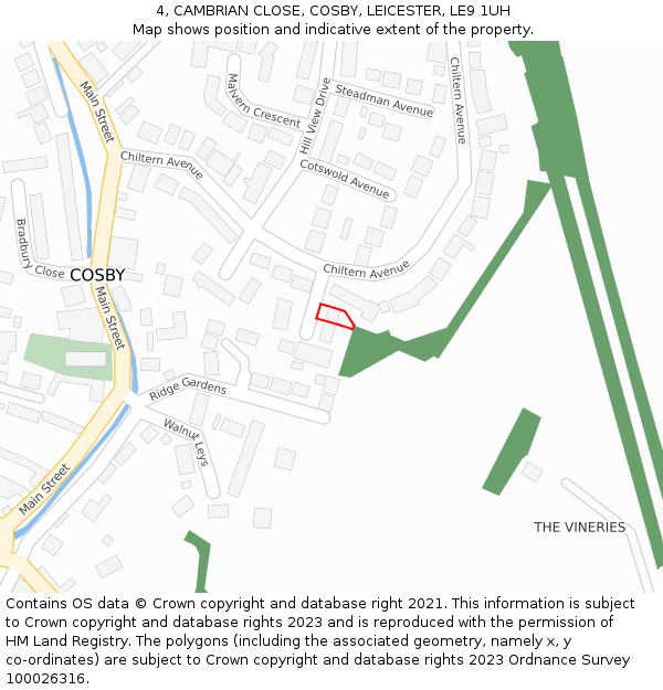 4, CAMBRIAN CLOSE, COSBY, LEICESTER, LE9 1UH: Location map and indicative extent of plot