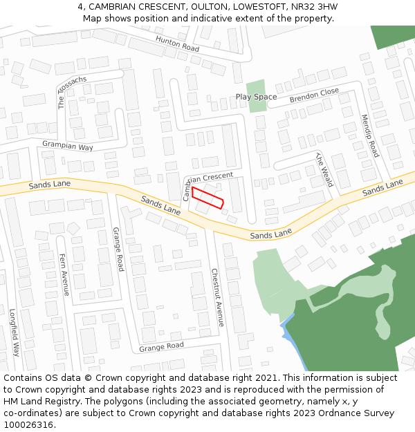 4, CAMBRIAN CRESCENT, OULTON, LOWESTOFT, NR32 3HW: Location map and indicative extent of plot