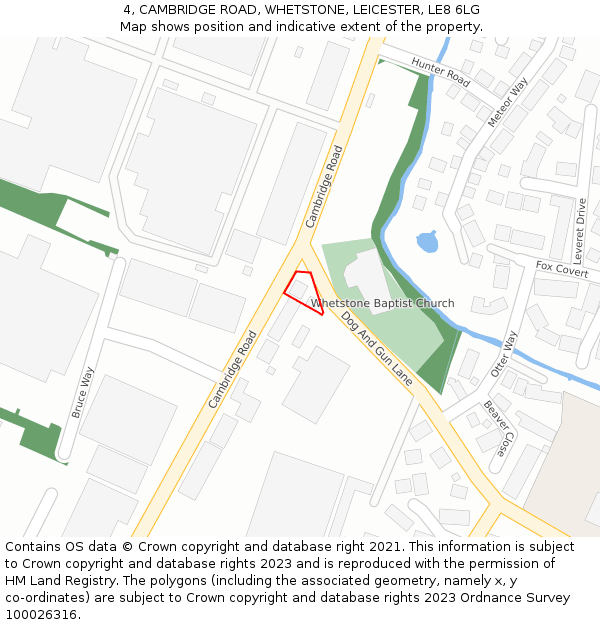 4, CAMBRIDGE ROAD, WHETSTONE, LEICESTER, LE8 6LG: Location map and indicative extent of plot
