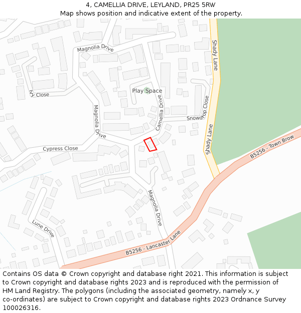 4, CAMELLIA DRIVE, LEYLAND, PR25 5RW: Location map and indicative extent of plot