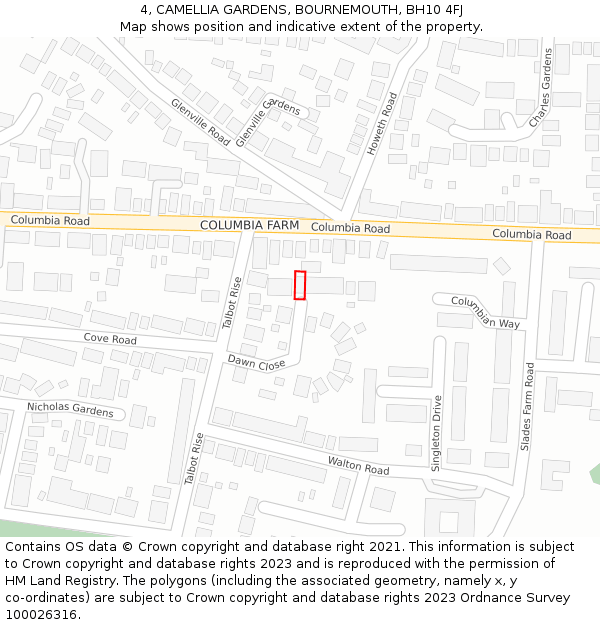 4, CAMELLIA GARDENS, BOURNEMOUTH, BH10 4FJ: Location map and indicative extent of plot