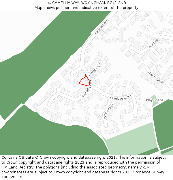 4, CAMELLIA WAY, WOKINGHAM, RG41 3NB: Location map and indicative extent of plot