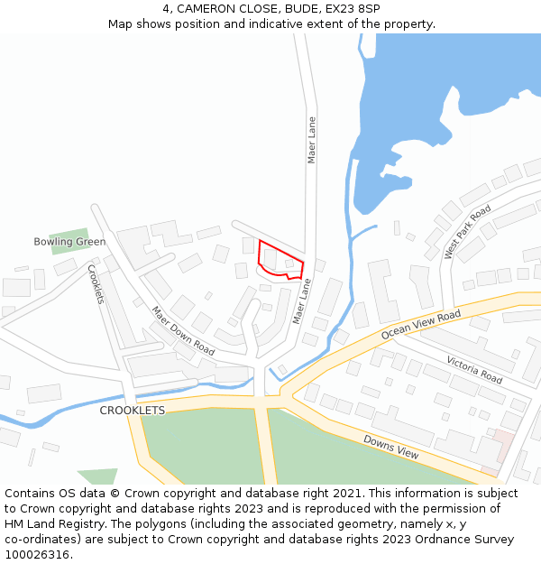 4, CAMERON CLOSE, BUDE, EX23 8SP: Location map and indicative extent of plot