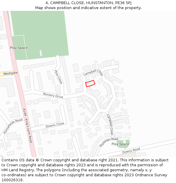 4, CAMPBELL CLOSE, HUNSTANTON, PE36 5PJ: Location map and indicative extent of plot