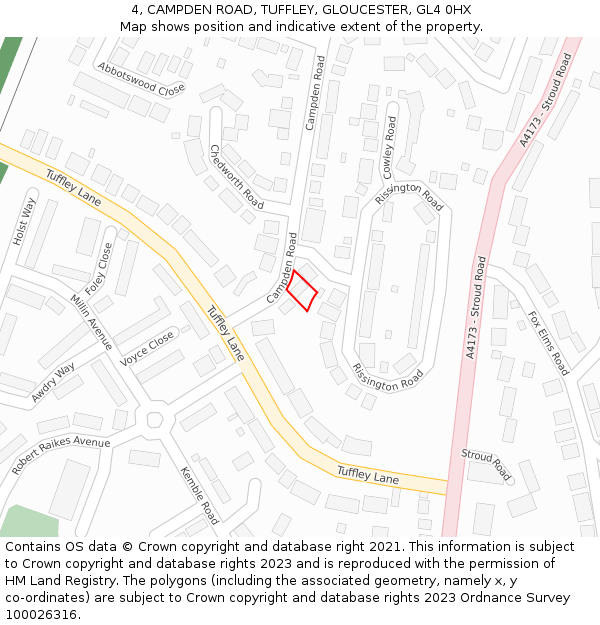 4, CAMPDEN ROAD, TUFFLEY, GLOUCESTER, GL4 0HX: Location map and indicative extent of plot