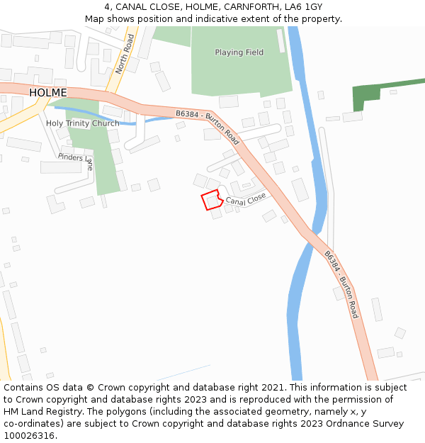 4, CANAL CLOSE, HOLME, CARNFORTH, LA6 1GY: Location map and indicative extent of plot
