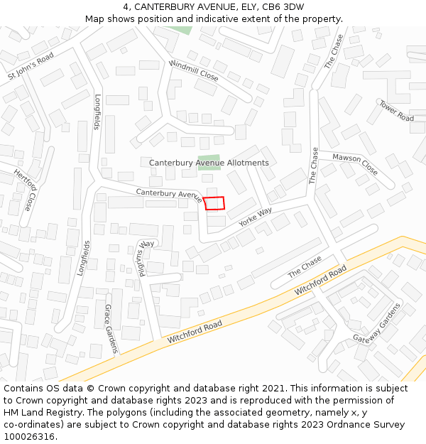 4, CANTERBURY AVENUE, ELY, CB6 3DW: Location map and indicative extent of plot