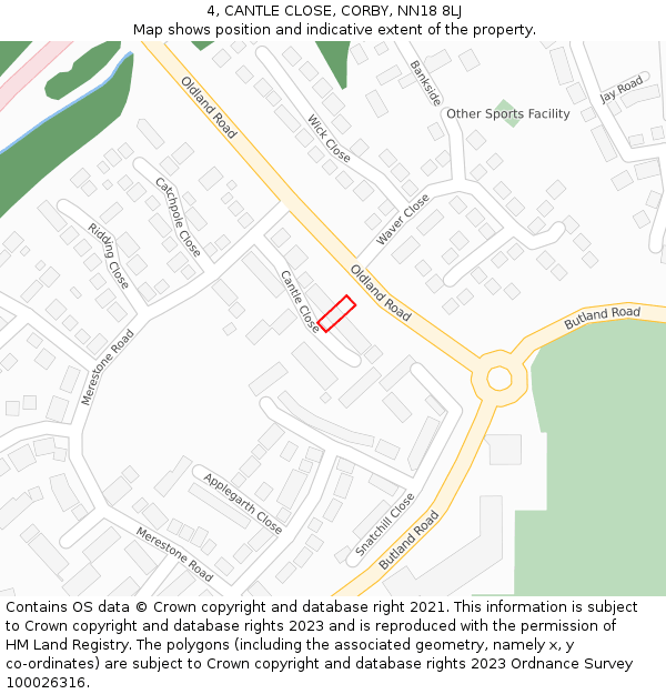 4, CANTLE CLOSE, CORBY, NN18 8LJ: Location map and indicative extent of plot