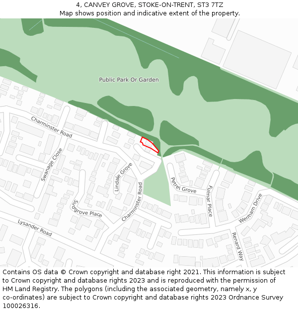 4, CANVEY GROVE, STOKE-ON-TRENT, ST3 7TZ: Location map and indicative extent of plot