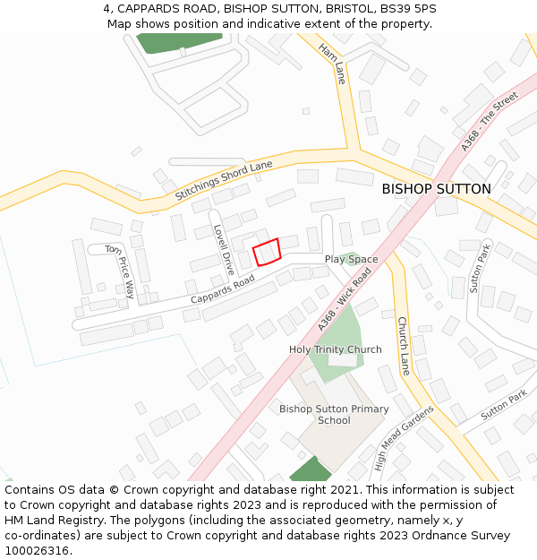 4, CAPPARDS ROAD, BISHOP SUTTON, BRISTOL, BS39 5PS: Location map and indicative extent of plot