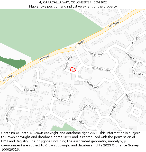 4, CARACALLA WAY, COLCHESTER, CO4 9XZ: Location map and indicative extent of plot