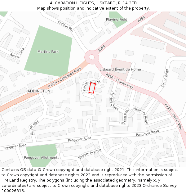 4, CARADON HEIGHTS, LISKEARD, PL14 3EB: Location map and indicative extent of plot