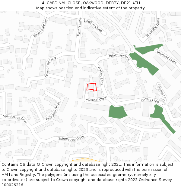 4, CARDINAL CLOSE, OAKWOOD, DERBY, DE21 4TH: Location map and indicative extent of plot