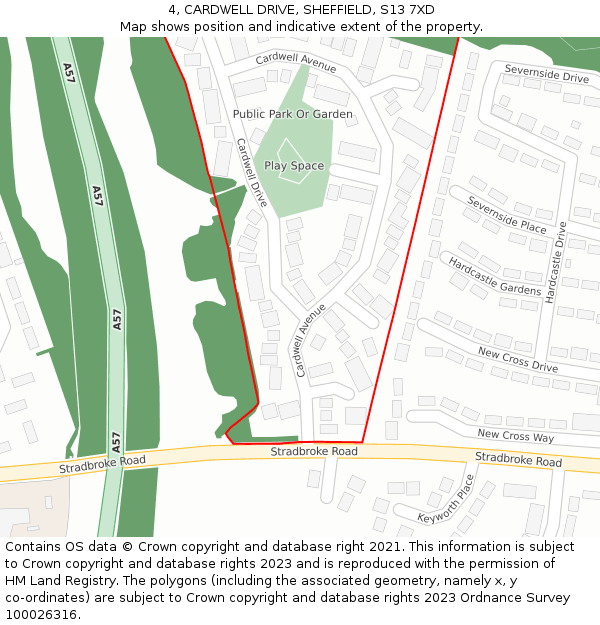 4, CARDWELL DRIVE, SHEFFIELD, S13 7XD: Location map and indicative extent of plot