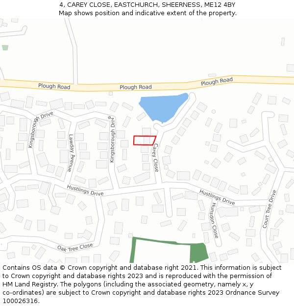 4, CAREY CLOSE, EASTCHURCH, SHEERNESS, ME12 4BY: Location map and indicative extent of plot
