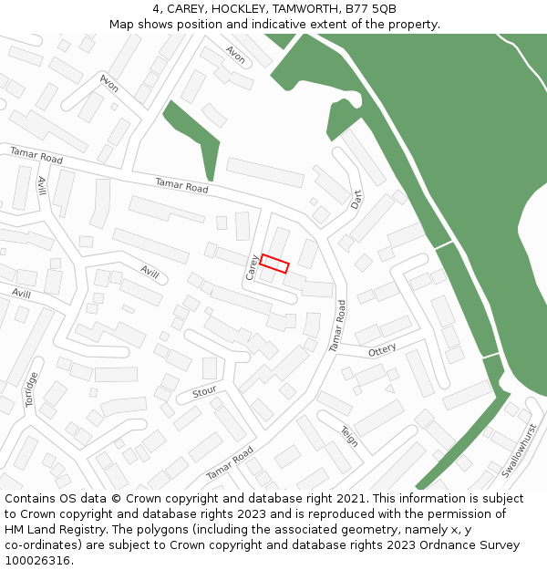 4, CAREY, HOCKLEY, TAMWORTH, B77 5QB: Location map and indicative extent of plot