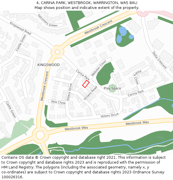 4, CARINA PARK, WESTBROOK, WARRINGTON, WA5 8AU: Location map and indicative extent of plot