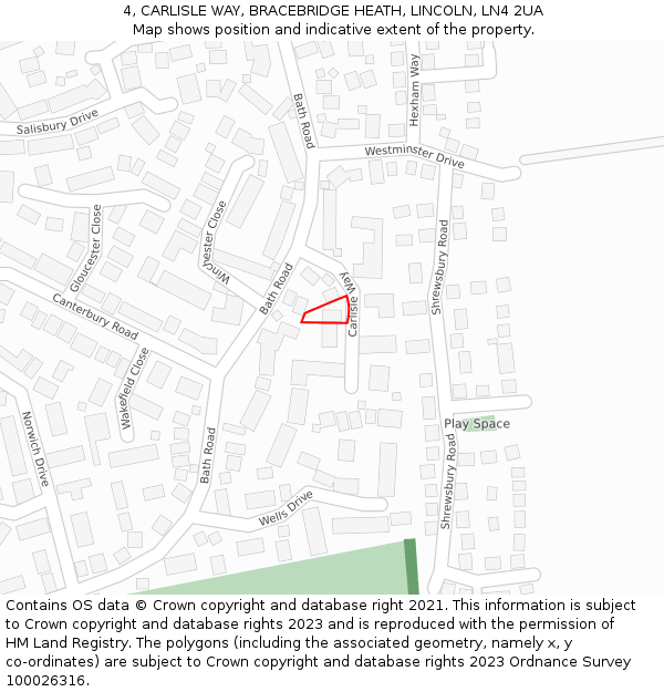 4, CARLISLE WAY, BRACEBRIDGE HEATH, LINCOLN, LN4 2UA: Location map and indicative extent of plot