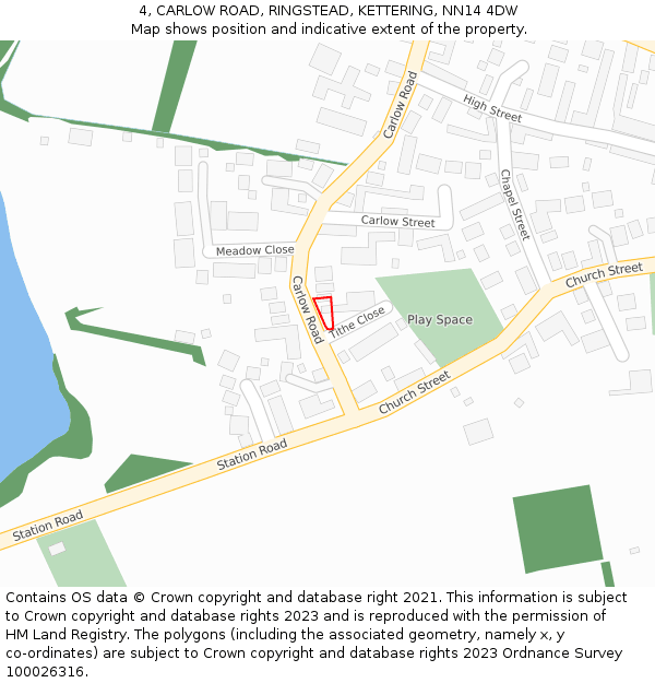 4, CARLOW ROAD, RINGSTEAD, KETTERING, NN14 4DW: Location map and indicative extent of plot