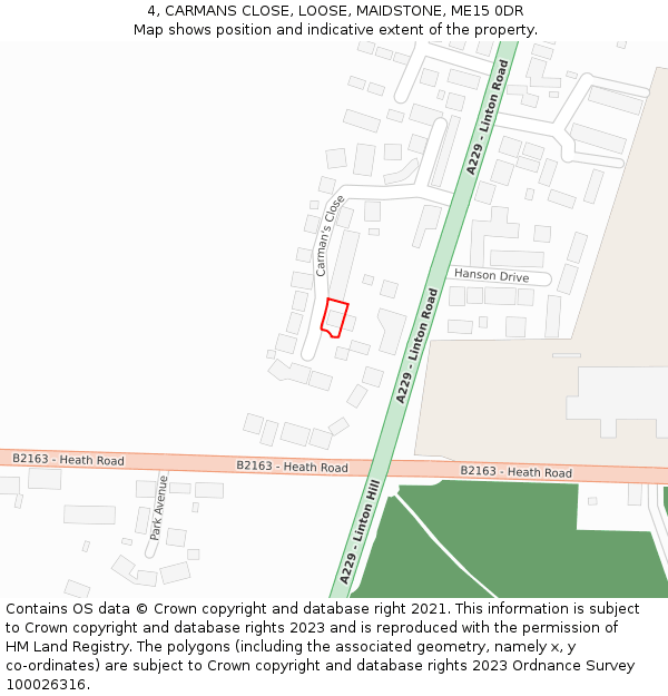 4, CARMANS CLOSE, LOOSE, MAIDSTONE, ME15 0DR: Location map and indicative extent of plot