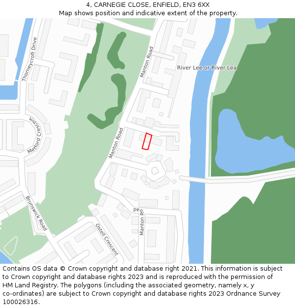 4, CARNEGIE CLOSE, ENFIELD, EN3 6XX: Location map and indicative extent of plot