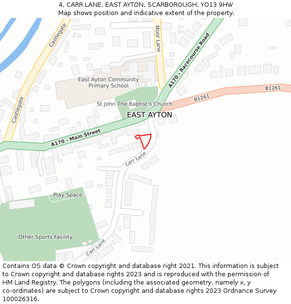 4, CARR LANE, EAST AYTON, SCARBOROUGH, YO13 9HW: Location map and indicative extent of plot