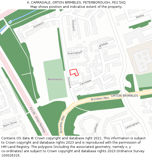 4, CARRADALE, ORTON BRIMBLES, PETERBOROUGH, PE2 5XQ: Location map and indicative extent of plot