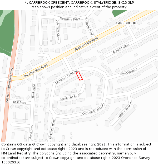 4, CARRBROOK CRESCENT, CARRBROOK, STALYBRIDGE, SK15 3LP: Location map and indicative extent of plot