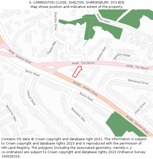 4, CARRINGTON CLOSE, SHELTON, SHREWSBURY, SY3 8DE: Location map and indicative extent of plot