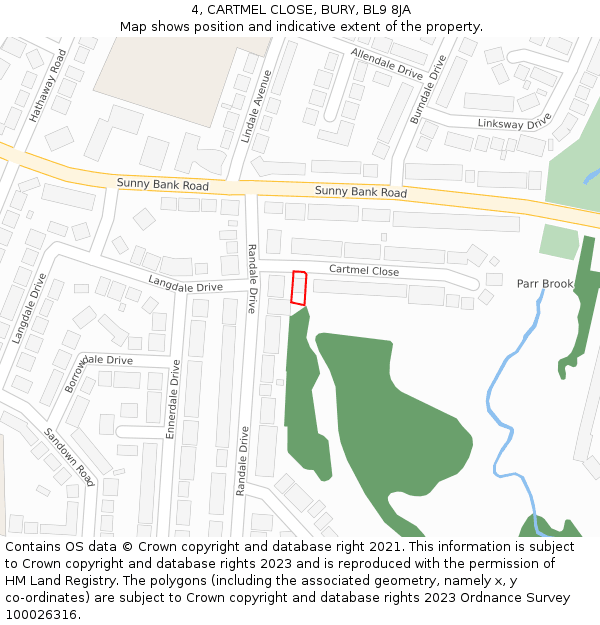 4, CARTMEL CLOSE, BURY, BL9 8JA: Location map and indicative extent of plot