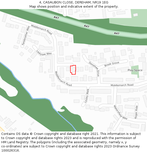 4, CASAUBON CLOSE, DEREHAM, NR19 1EG: Location map and indicative extent of plot