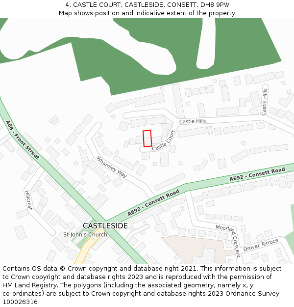 4, CASTLE COURT, CASTLESIDE, CONSETT, DH8 9PW: Location map and indicative extent of plot