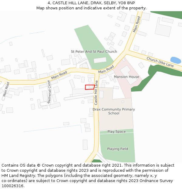 4, CASTLE HILL LANE, DRAX, SELBY, YO8 8NP: Location map and indicative extent of plot