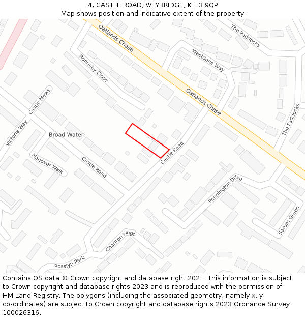 4, CASTLE ROAD, WEYBRIDGE, KT13 9QP: Location map and indicative extent of plot